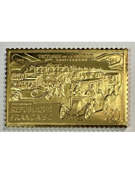 Lingot argent doré or fin - Réplique du Timbre N°1429 (Taxis de la Marne) REF F