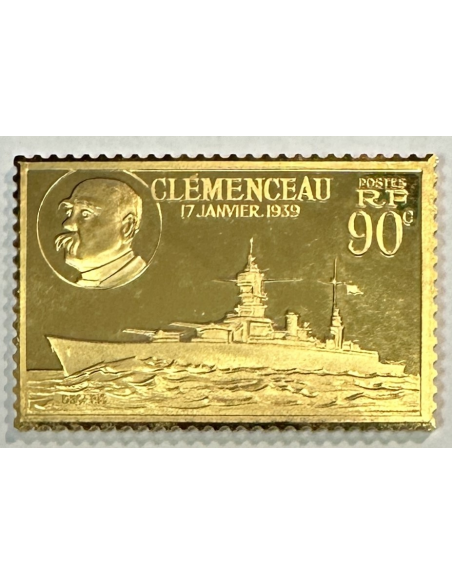 Lingot argent doré or fin - Réplique du Timbre N°425 (Le Clémenceau) REF E