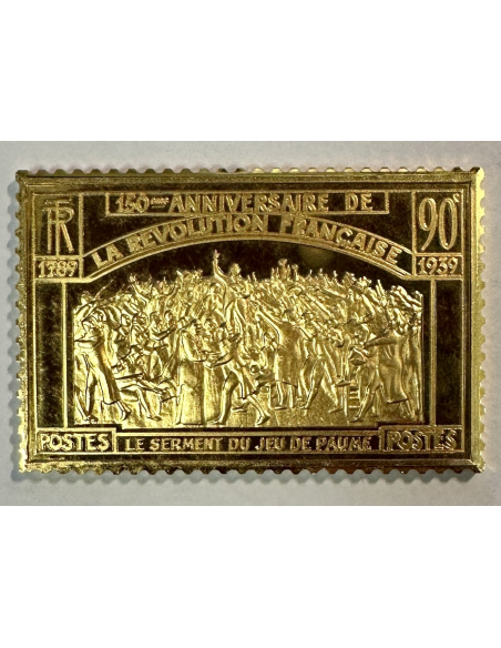 Lingot argent doré or fin - Réplique du Timbre N°444 (Jeu de Paume) REF H