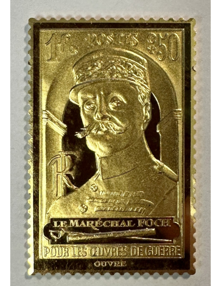 Lingot argent doré or fin - Réplique du Timbre N°455 (Maréchal Foch) REF M