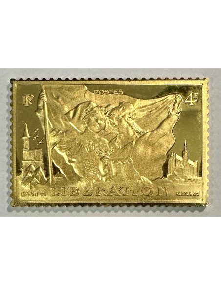Lingot argent doré or fin - Réplique du Timbre N°739 (Libération) REF G