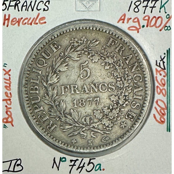 5 FRANCS HERCULE - 1877K - Pièce de...