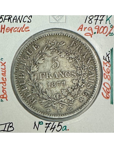 5 FRANCS HERCULE - 1877K - Pièce de monnaie en Argent // Qualité : TB