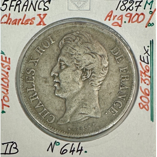 5 FRANCS CHARLES X (1827 M) Pièce de Monnaie en Argent //...