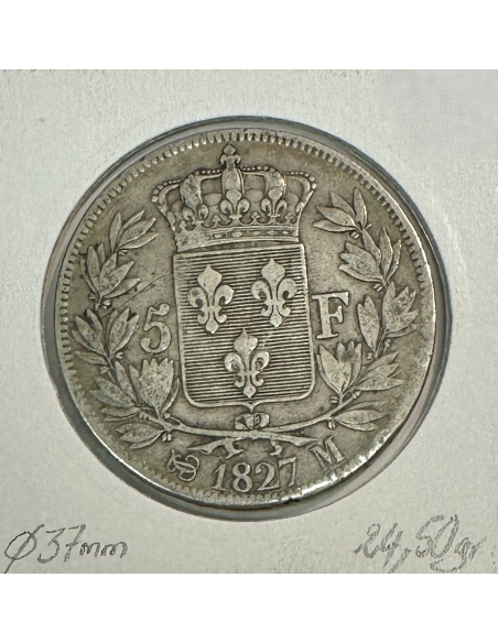 5 FRANCS CHARLES X (1827 M) Pièce de Monnaie en Argent // Qualité : TB
