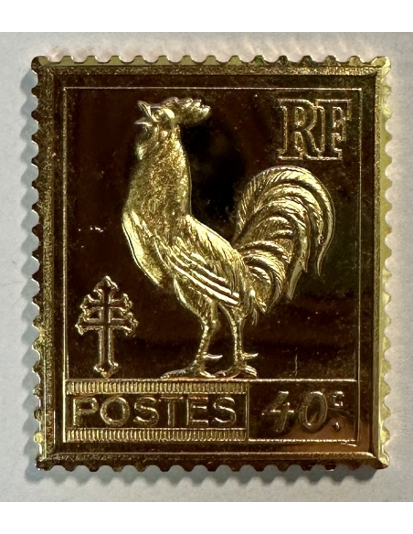 Lingot argent doré or fin - Réplique du Timbre (COQ) REF R