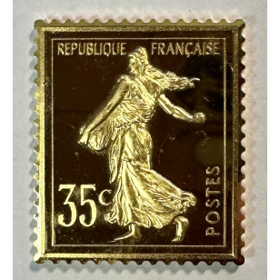 Lingot argent doré or fin - Réplique du Timbre (SEMEUSE)...