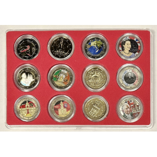 LOT DE 12 PIECES DE 2 EUROS COLORISEES DIFFERENTES //...