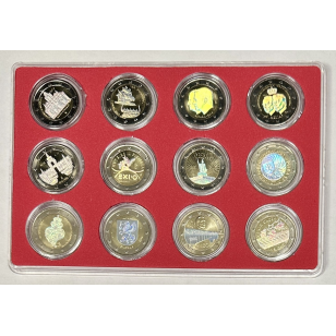 LOT DE 12 PIECES DE 2 EUROS COLORISEES DIFFERENTES //...