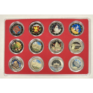 LOT DE 12 PIECES DE 2 EUROS COLORISEES 1 EN DOUBLE //...