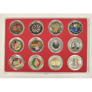 LOT DE 12 PIECES DE 2 EUROS COLORISEES DIFFERENTES //...