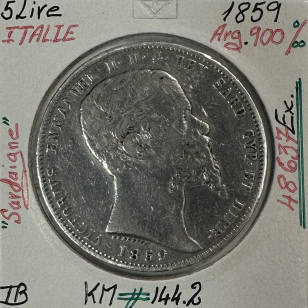 ITALIE - 5 LIRE 1859 - SARDAIGNE - Pièce de Monnaie en...