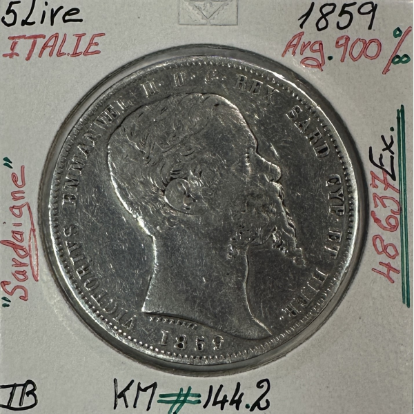 ITALIE - 5 LIRE 1859 - SARDAIGNE -...