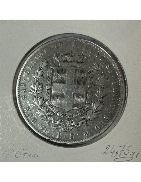 ITALIE - 5 LIRE 1859 - SARDAIGNE - Pièce de Monnaie en Argent // Qualité : TB