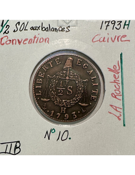 1/2 SOL aux Balances (Convention) 1793H - Monnaie en Cuivre // TTB