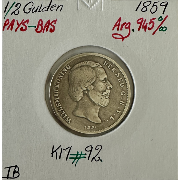 PAYS-BAS - 1/2 GULDEN 1859 - Pièce de...