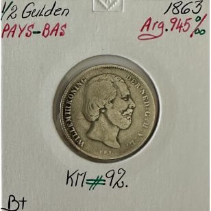 PAYS-BAS - 1/2 GULDEN 1863 - Pièce de Monnaie en Argent...