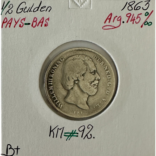 PAYS-BAS - 1/2 GULDEN 1863 - Pièce de...