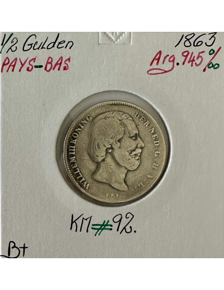 PAYS-BAS - 1/2 GULDEN 1863 - Pièce de Monnaie en Argent // Qualité : B