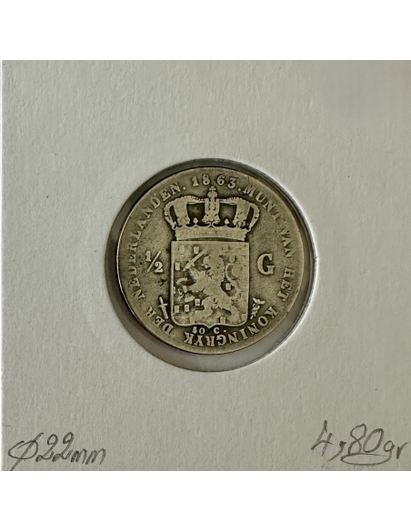 PAYS-BAS - 1/2 GULDEN 1863 - Pièce de Monnaie en Argent // Qualité : B
