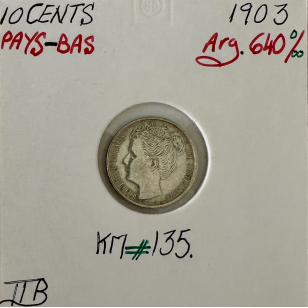 PAYS-BAS - 10 CENTS 1903 - Pièce de Monnaie en Argent // TTB