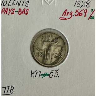 PAYS-BAS - 10 CENTS 1828 - Pièce de Monnaie en Argent // TTB