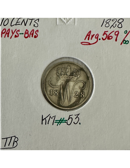 PAYS-BAS - 10 CENTS 1828 - Pièce de Monnaie en Argent // TTB