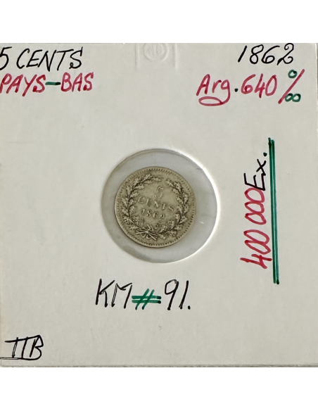 PAYS-BAS - 5 CENTS 1862 - Pièce de Monnaie en Argent // Qualité : TTB