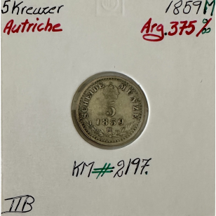 AUTRICHE - 5 KREUZER 1859M - Pièce de Monnaie en Argent...