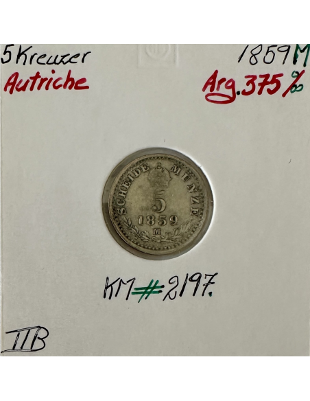AUTRICHE - 5 KREUZER 1859M - Pièce de Monnaie en Argent // TTB