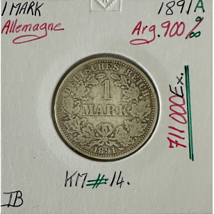 ALLEMAGNE - 1 MARK - 1891 A - Pièce de Monnaie en Argent...