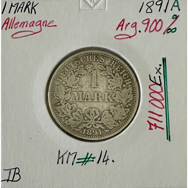 ALLEMAGNE - 1 MARK - 1891 A - Pièce...
