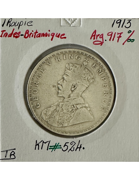 INDE BRITANNIQUE - 1 ROUPIE 1913 - Pièce de Monnaie en Argent // Qualité : TB