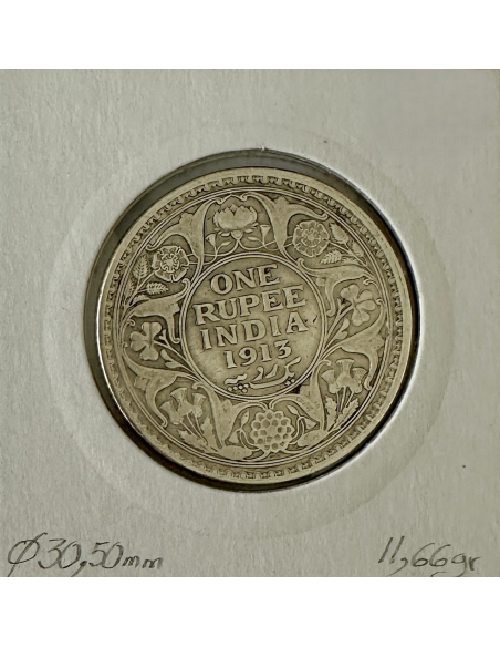 INDE BRITANNIQUE - 1 ROUPIE 1913 - Pièce de Monnaie en Argent // Qualité : TB