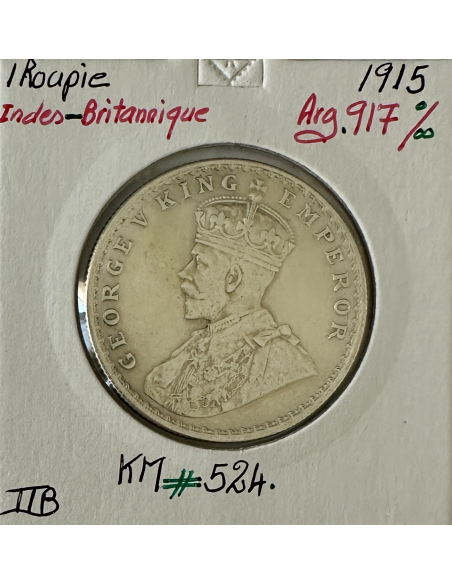 INDE BRITANNIQUE - 1 ROUPIE 1915 - Pièce de Monnaie en Argent // Qualité : TTB