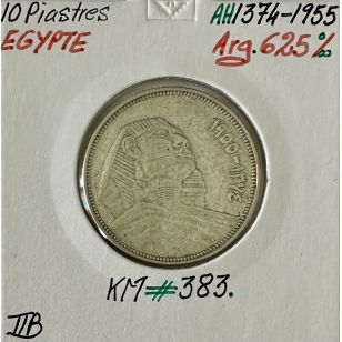 EGYPTE - 10 PIASTRES 1955 (AH 1374) - Monnaie en Argent...