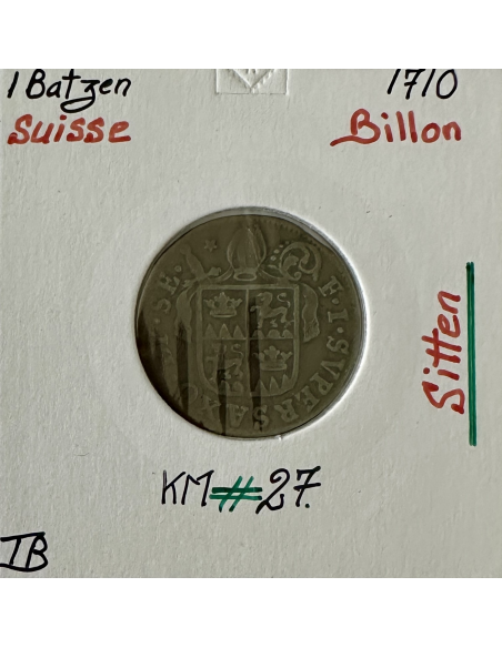 SUISSE SITTEN - 1 BATZEN 1710 - Pièce de Monnaie en Billon // Qualité : TB