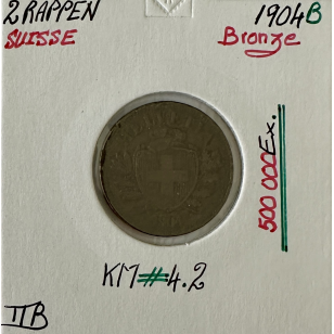 SUISSE - 2 RAPPEN 1904 B - Pièce de Monnaie en Bronze //...