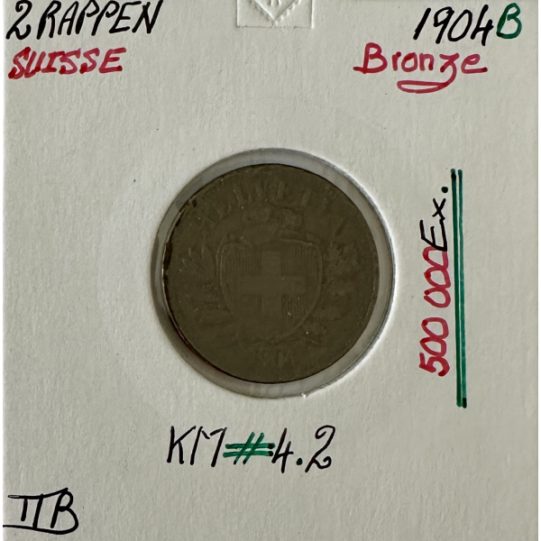SUISSE - 2 RAPPEN 1904 B - Pièce de...