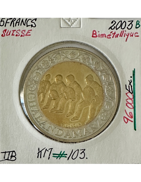 SUISSE - 5 FRANCS 2003 B - Pièce de Monnaie Bimétallique // Qualité : TTB