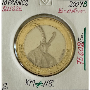 SUISSE - 10 FRANCS 2007 B - Pièce de Monnaie Bimétallique...