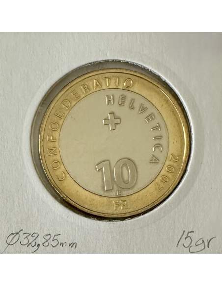 SUISSE - 10 FRANCS 2007 B - Pièce de Monnaie Bimétallique // Qualité : SUP