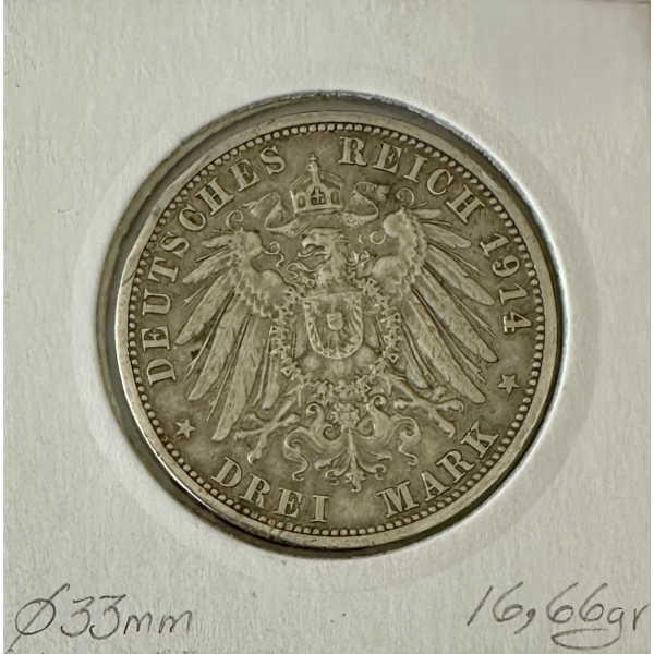 ALLEMAGNE PRUSSE - 3 MARK 1914A -...