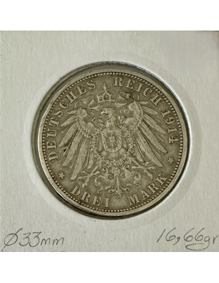 ALLEMAGNE PRUSSE - 3 MARK 1914A - Monnaie en Argent // Qualité : TTB