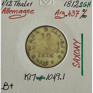 ALLEMAGNE SAXONY - 1/12 THALER - 1812 SGH - Monnaie en...