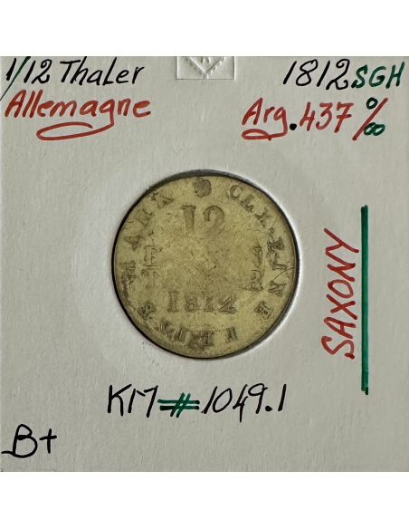 ALLEMAGNE SAXONY - 1/12 THALER - 1812 SGH - Monnaie en Argent // B