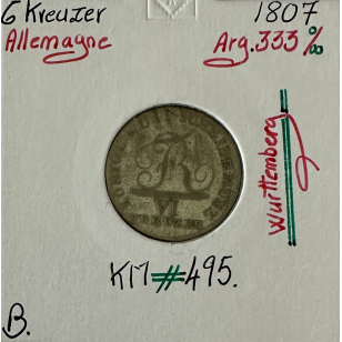 ALLEMAGNE - 6 KREUZER - 1807 - Pièce de Monnaie en Argent...