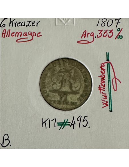 ALLEMAGNE - 6 KREUZER - 1807 - Pièce de Monnaie en Argent // Qualité : B