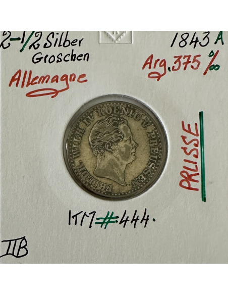 ALLEMAGNE PRUSSE (2 - 1/2 SILBER GROSCHEN) 1843 A - Monnaie en Argent // TTB