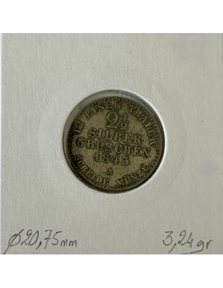 ALLEMAGNE PRUSSE (2 - 1/2 SILBER GROSCHEN) 1843 A - Monnaie en Argent // TTB